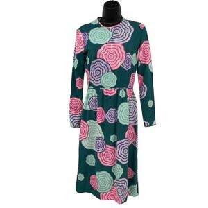 Vintage‎ 60s 70s Robert David Morton Teal Mod Floral Rhinestone Midi Dress Small